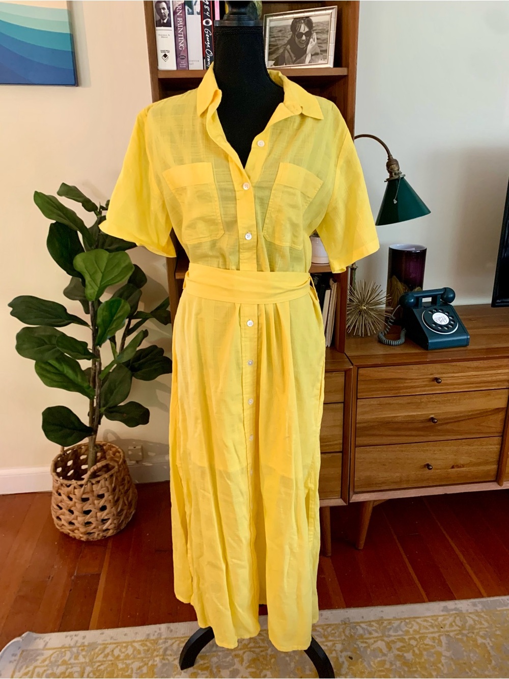 Lilla P Sunlit Yellow Button-Front Maxi Shirt Dress